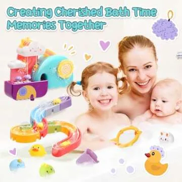 CUTE STONE Baby Bath Toys, Bathtub Toy W/ Water Slide Building Track, No Hole Floating Squirting Toys, Duck Fishing Net Game, Toddler Shower Toys, Water& Pool Toys, Educational Gifts for Boys Girls