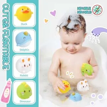 CUTE STONE Baby Bath Toys, Bathtub Toy W/ Water Slide Building Track, No Hole Floating Squirting Toys, Duck Fishing Net Game, Toddler Shower Toys, Water& Pool Toys, Educational Gifts for Boys Girls