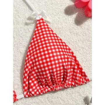 Buy BEAUDRM Women's Y2K Gingham Bow Bikini Set