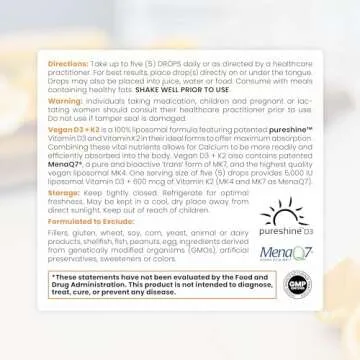 Vegan D3 K2 Organic Liposomal Liquid Supplement 180 Servings