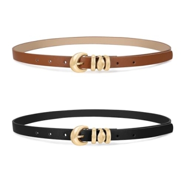 XZQTIVE 2 Pack Womens Skinny Leather Belts for Ladies Thin Waist Belt for Jeans Dresses Pants Coats ...