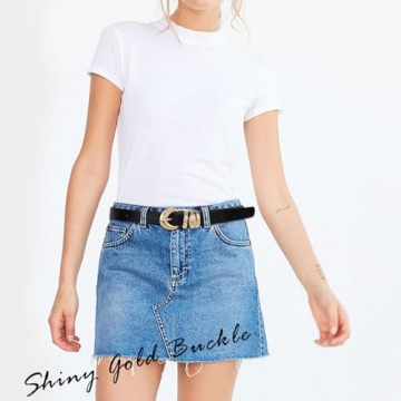 XZQTIVE 2 Pack Women’s Skinny Leather Belts with Gold Buckle