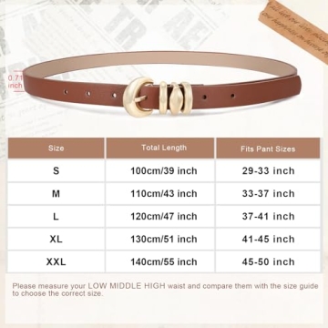 XZQTIVE 2 Pack Women’s Skinny Leather Belts with Gold Buckle