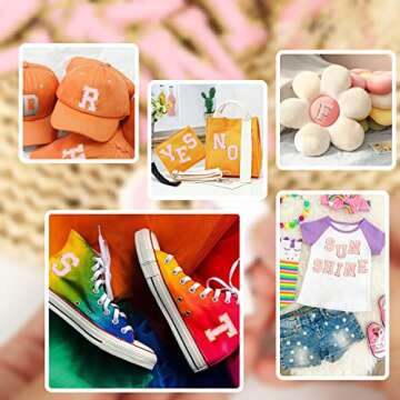 Self-Adhesive Iron on Letters Chenille Patches: 26PCS Pink Letter Patches Stickers Varsity Letter Patches for Clothing Jackets Backpacks Hats Repair Alphabet Embroidered Applique Preppy Patch