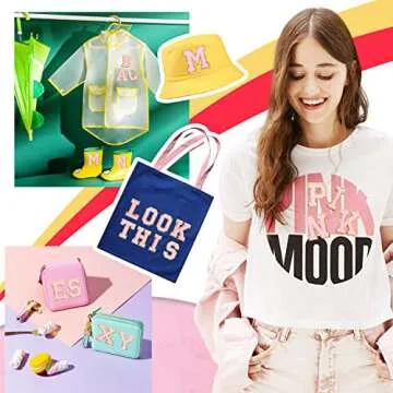 Self-Adhesive Iron on Letters Chenille Patches: 26PCS Pink Letter Patches Stickers Varsity Letter Patches for Clothing Jackets Backpacks Hats Repair Alphabet Embroidered Applique Preppy Patch