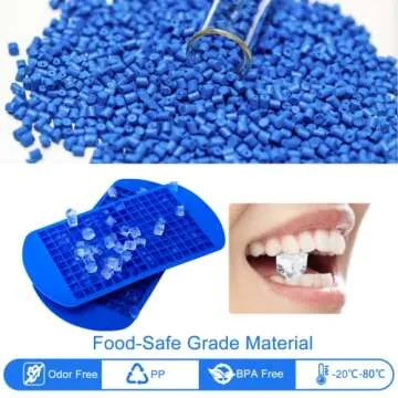 WIBIMEN Silicone Mini Ice Cube Tray for Freezer, 4 Packs Small Crushed BPA Free Ice Tray Mold , Square Tiny Ice Maker for Chilling Cocktails Whiskey (4 Little Blue Ice Trays & Ice Box & Ice Scoop)