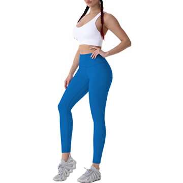 Sunzel Workout Leggings for Women, Squat Proof High Waisted Yoga Pants 4 Way Stretch, Buttery Soft 28" Inseam French Blue Small