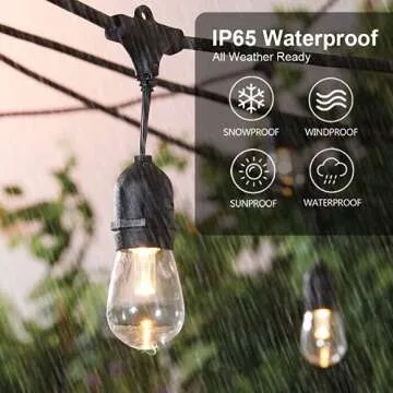 SUNTHIN 48ft LED Outdoor String Lights with 0.9W Shatterproof Bulbs for Patio String Lights,Backyard Lights,Porch Lights, Commercial Light String Outdoor