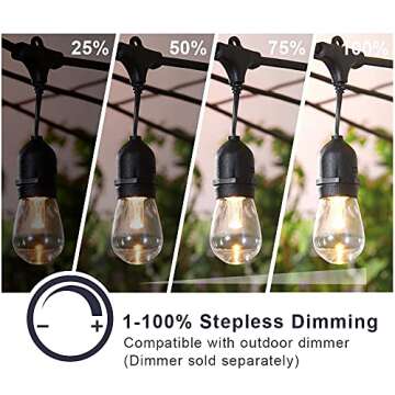SUNTHIN 48ft LED Outdoor String Lights with 0.9W Shatterproof Bulbs for Patio String Lights,Backyard Lights,Porch Lights, Commercial Light String Outdoor