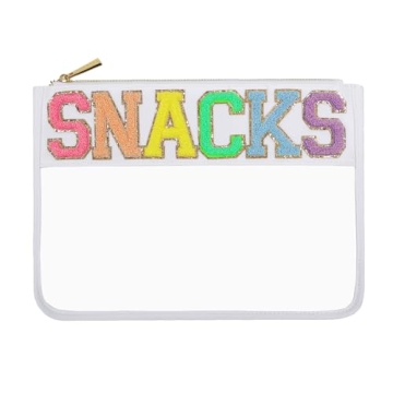 YogoRun Snack Bags for Travel Clear Zippper Pouch Glitter Chenille Snacks Pouch for Women Gifts (Whi...