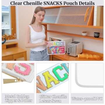 YogoRun Clear Snack Pouches with Glitter Chenille Design