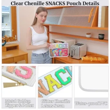YogoRun Clear Snack Pouches with Glitter Chenille Design