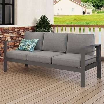 Solaste Outdoor Couch Aluminum Patio Furniture Sofa, 3-Seat All-Weather Metal Outdoor Patio Furnitur...
