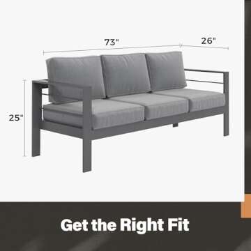 Solaste Outdoor Couch Aluminum Patio Furniture Sofa, 3-Seat All-Weather Metal Outdoor Patio Furniture with Cushions,Dark Grey