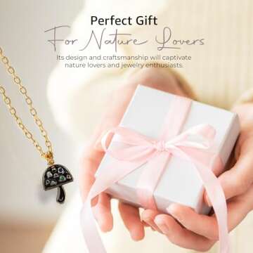 House of fung Yellow Gold Plated Steel Necklace with Cubic Zirconia, Fashionable Cable Chain, Mushroom Design - A Necklace for Women, Trendy Womens Necklaces, Preppy Necklace