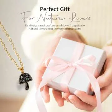 House of fung Yellow Gold Plated Steel Necklace with Cubic Zirconia, Fashionable Cable Chain, Mushroom Design - A Necklace for Women, Trendy Womens Necklaces, Preppy Necklace