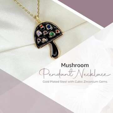 House of fung Yellow Gold Plated Steel Necklace with Cubic Zirconia, Fashionable Cable Chain, Mushroom Design - A Necklace for Women, Trendy Womens Necklaces, Preppy Necklace
