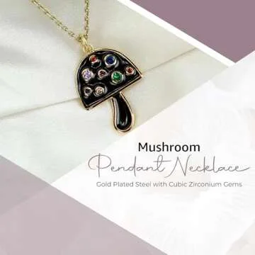 House of fung Yellow Gold Plated Steel Necklace with Cubic Zirconia, Fashionable Cable Chain, Mushroom Design - A Necklace for Women, Trendy Womens Necklaces, Preppy Necklace