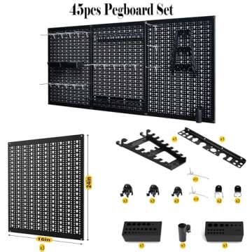 Ultrawall Peg Board Wall Organizer 4 ft. Metal Pegboard Garage Wall Pegboard Tool Storage Kit with Accessories for Garage, 45pcs