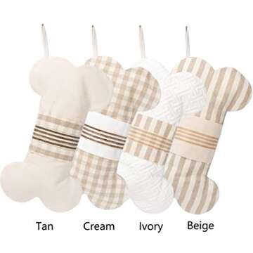 LUBOT 1 Ps Beige 18" Dog Christmas Stockings Bone Pet Plaid/Rustic/Farmhouse/Country Canvas Fireplac...
