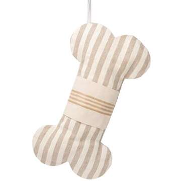 LUBOT 1 Ps Beige 18" Dog Christmas Stockings Bone Pet Plaid/Rustic/Farmhouse/Country Canvas Fireplace Hanging Handmade Xmas Stocking Decorations for Family Holiday Season Decor 4#