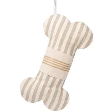 LUBOT 1 Ps Beige 18" Dog Christmas Stockings Bone Pet Plaid/Rustic/Farmhouse/Country Canvas Fireplace Hanging Handmade Xmas Stocking Decorations for Family Holiday Season Decor 4#