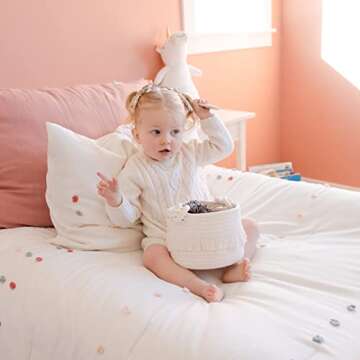 NaturalCozy 3-Piece Decorative Storage Basket Set – Cotton Rope Woven Baskets for Organizing! Small Basket for Nursery Baby Stuff, Gift Basket, Montessori, Cat/Dog Toy Bin, Bathroom Shelves