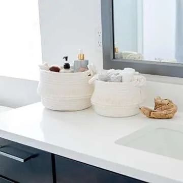 NaturalCozy 3-Piece Decorative Storage Basket Set – Cotton Rope Woven Baskets for Organizing! Small Basket for Nursery Baby Stuff, Gift Basket, Montessori, Cat/Dog Toy Bin, Bathroom Shelves