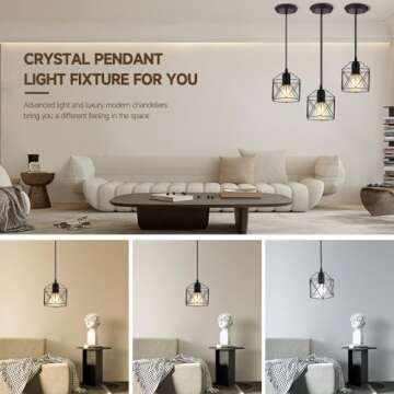 Capaaobc 1 Light Hanging Pendant Light Fixtures, Adjustable Black Pendant Lights Kitchen Island, Modern Farmhouse Light Fixtures for Dining Room, Metal Cage Shade, E26 Base, Bulbs Not Included