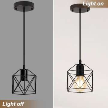 Capaaobc 1 Light Hanging Pendant Light Fixtures, Adjustable Black Pendant Lights Kitchen Island, Modern Farmhouse Light Fixtures for Dining Room, Metal Cage Shade, E26 Base, Bulbs Not Included