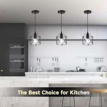 Capaaobc 1 Light Hanging Pendant Light Fixtures, Adjustable Black Pendant Lights Kitchen Island, Modern Farmhouse Light Fixtures for Dining Room, Metal Cage Shade, E26 Base, Bulbs Not Included