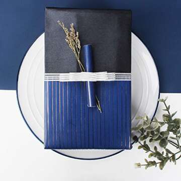 WRAPAHOLIC Wrapping Paper Roll - Gold and Navy Print with Cut Lines for Christmas, Birthday, Holiday, Father's Day, Baby Shower - 4 Rolls - 30 inch X 120 inch Per Roll