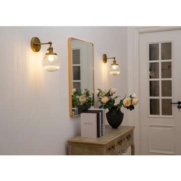 PERMO Vintage Industrial Wall Sconce Lighting Fixture with Mini 5.9" Round Clear Globe Ribbed Glass Shade (Antique Brass Gold)