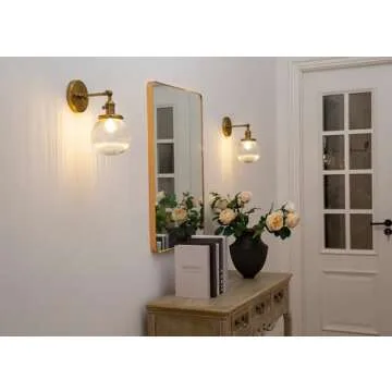 PERMO Vintage Industrial Wall Sconce Lighting Fixture with Mini 5.9" Round Clear Globe Ribbed Glass Shade (Antique Brass Gold)