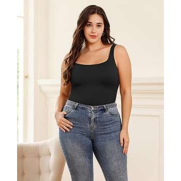 MRIGNT Ribbed Seamless Bodysuit for Women, Sleeveless Shapewear Tank Top for Tummy Control, Sexy Body Sculpting Suits 3 Pack