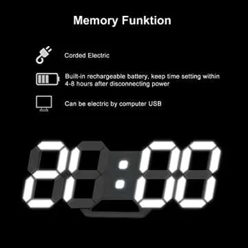 Led Digital Alarm, 3D Wall Clock Desk Auto Dimming 12/24 Hour Date Temperature Home Decor Remote Control Silent Snooze USB Nightlight Bedroom Living Room Kitchen Office 9.7inch Cool White