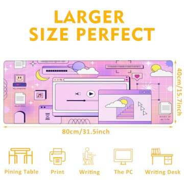 Uiaoiais Gaming Mouse Pad,Kawaii Cute Vaporwave Window Desk Pad,31.5"X15.7" Extended Gaming Mouse Pad Mat with Stitched Edge Non-Slip Base Big Mouse Pad for Office Keyboard Laptop