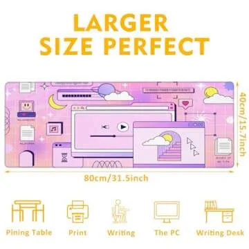 Uiaoiais Gaming Mouse Pad,Kawaii Cute Vaporwave Window Desk Pad,31.5"X15.7" Extended Gaming Mouse Pad Mat with Stitched Edge Non-Slip Base Big Mouse Pad for Office Keyboard Laptop