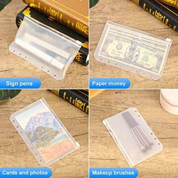QiXin 60pcs A6 Binder Pockets 6 Holes Zipper Folders Clear PVC Card Loose Leaf Bags Cash Envelopes for Budgeting Binder Waterproof Document Filing Bags for 6 Ring Notebook Planner Inserts