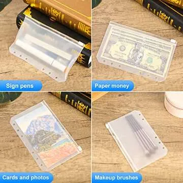 QiXin 60pcs A6 Binder Pockets 6 Holes Zipper Folders Clear PVC Card Loose Leaf Bags Cash Envelopes for Budgeting Binder Waterproof Document Filing Bags for 6 Ring Notebook Planner Inserts