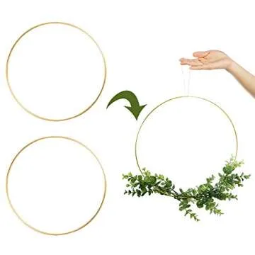 Sntieecr 2 Pack 14 Inch Large Metal Floral Hoop Wreath Macrame Gold Craft Hoop Rings for Making Home Decorations, Wedding Wreath Decor, Dream Catcher and DIY Wall Hanging Crafts