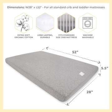 Burt's Bees Baby Essential Organic Cotton Fitted Crib Sheet, Breathable for Boy Girl Standard Crib &...