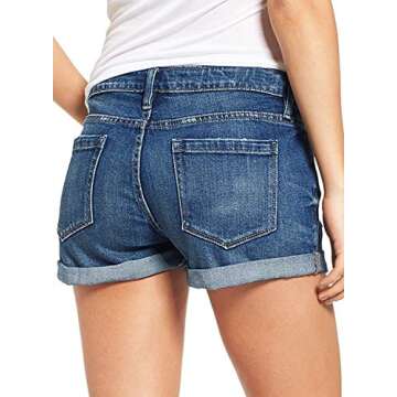 luvamia Women's Ripped Button Fly Denim Shorts High Waisted Folded Hem Short Denim Jeans, F Denim Bl...