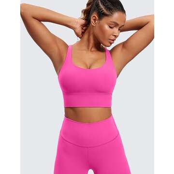 CRZ YOGA Womens Strappy Longline Sports Bra - Medium Impact Criss Cross Yoga Padded Workout Crop Top...