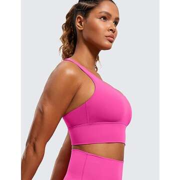 CRZ YOGA Womens Strappy Longline Sports Bra - Medium Impact Criss Cross Yoga Padded Workout Crop Top Hibiscus Purple X-Small