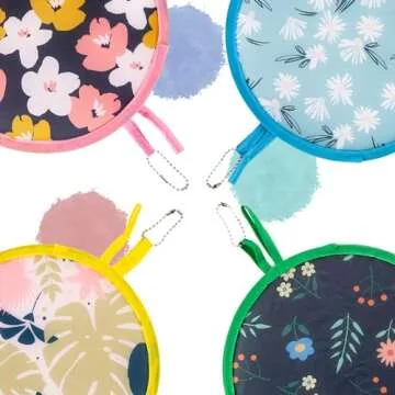 Elegant 4 Pcs Round Foldable Hand Fans Set in Floral Design