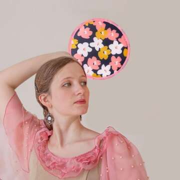 Elegant 4 Pcs Round Foldable Hand Fans Set in Floral Design