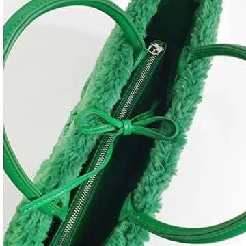 YZHJ Fluffy Tote Bags Set Forest Furry Fleeced Purse Plush Handbag Soft for Women Winter Fall (Green)