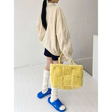 YZHJ Fluffy Tote Bags Set Forest Furry Fleeced Purse Plush Handbag Soft for Women Winter Fall (Green)