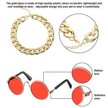 7 Pieces Sunglasses for Cats Dog Sunglasses Gold Chain Costume Funny Cute Cat Glasses Retro Pet Cosplay (Vivid Colors, Lovely Style)